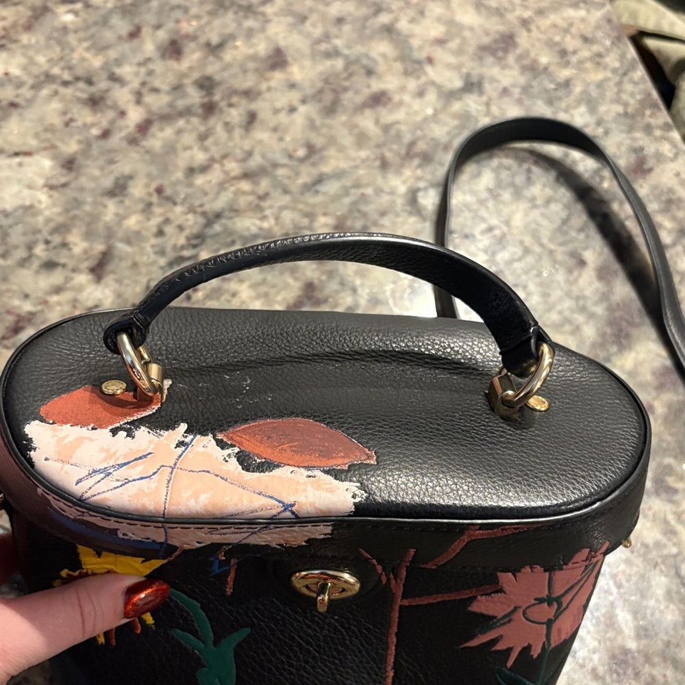 Basquiat Coach Black Crossbody Bag with Vibrant Floral Pattern - Picture 4 of 12